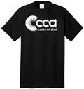 Black t-shirt with 'CCA Class of 2026' logo on a white background