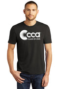 Man wearing a black t-shirt with 'CCA Class of 2026' design on a white background