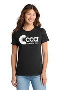 Woman wearing a black t-shirt with 'CCA Class of 2026' design 