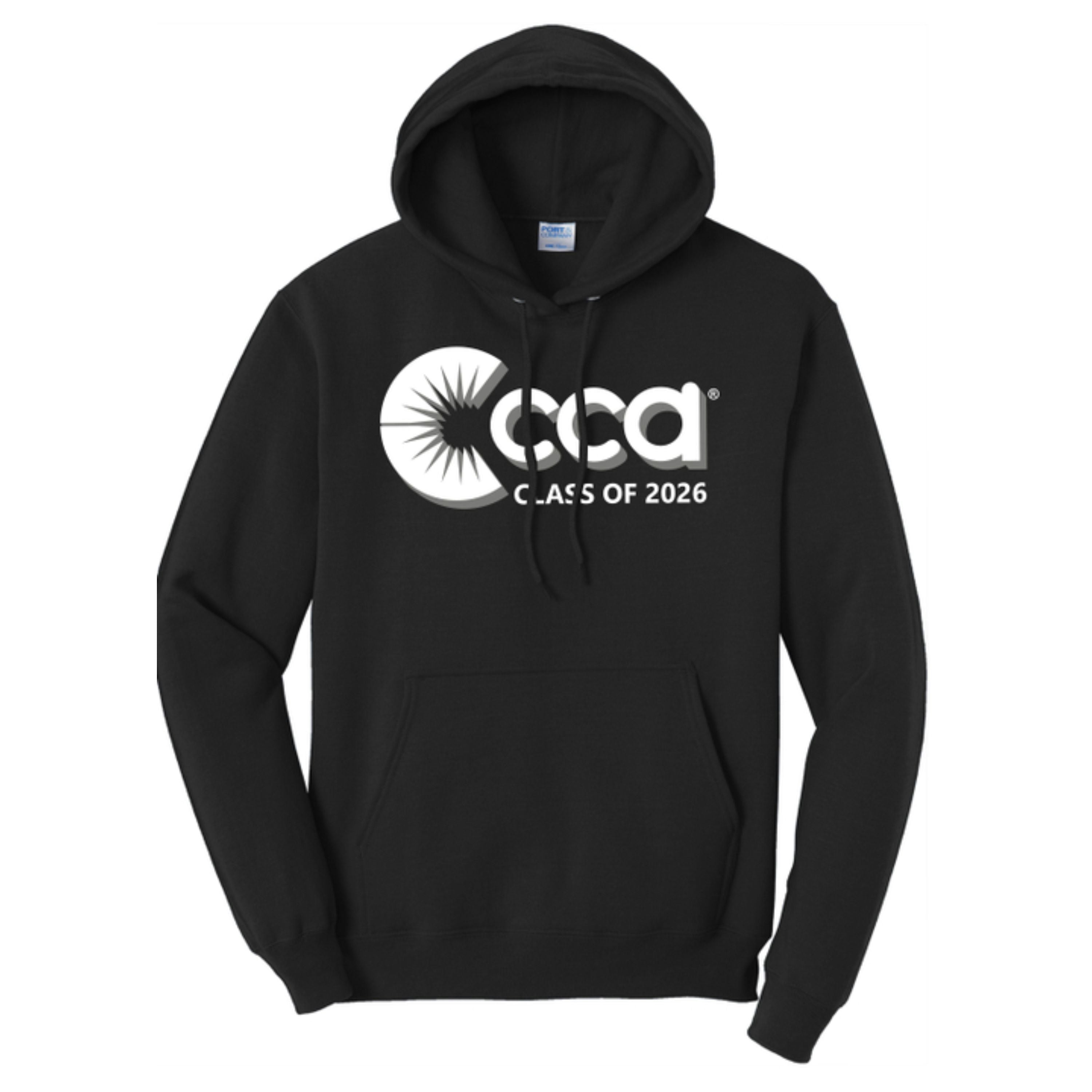 Black hoodie with 'CCA Class of 2026' logo on a white background