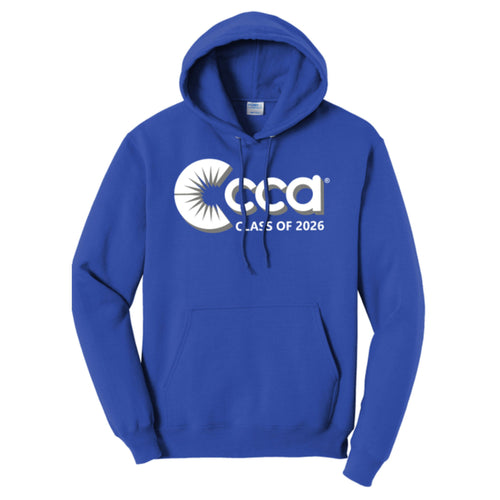 Royal Blue hoodie with CCA Class of 2026 logo on a white background